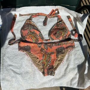 NWOT Luli Fama Seashell Jewel Paisley Bikini with texture, metallic, braided